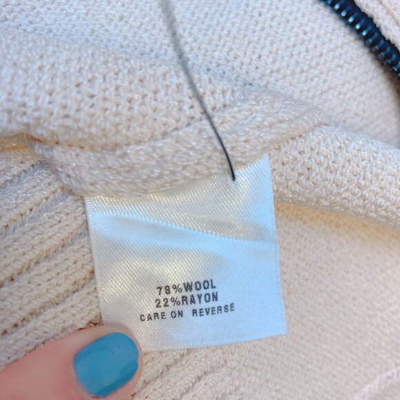 St. John Sport Cream Black Knit Cardigan Zipper Braided Sleeve Detail M - Picture 9 of 10